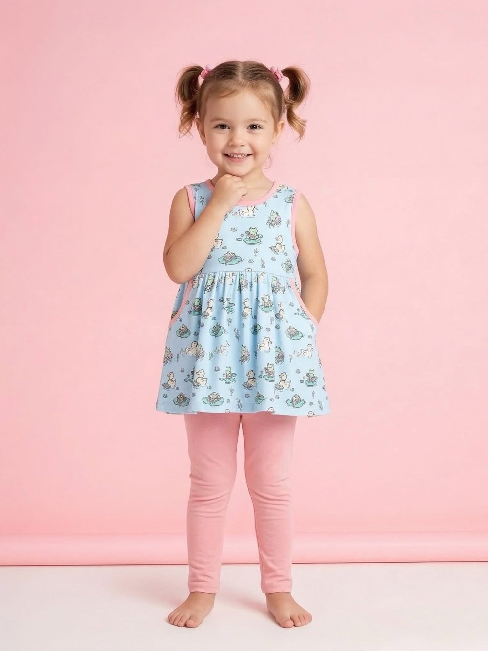 Girls' Blue & Pink Duck Print Matching Set